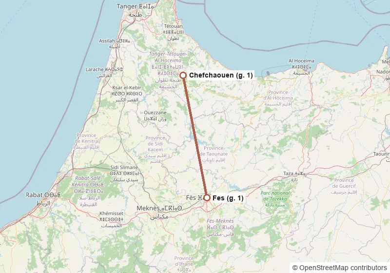 Mappa del percorso: Fes, Chefchaouen, Fes.